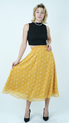 Jupe Midi Jaune à Imprimé Floral