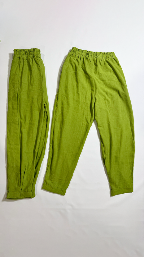 Pantalon Sarouel Vert Aéré à Fentes Latérales