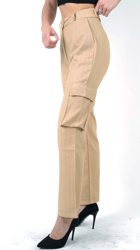 Pantalon Palazzo Beige Texturé