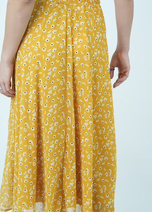 Jupe Midi Jaune à Imprimé Floral