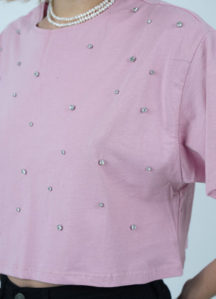 T-shirt Cropped Rose Perlé