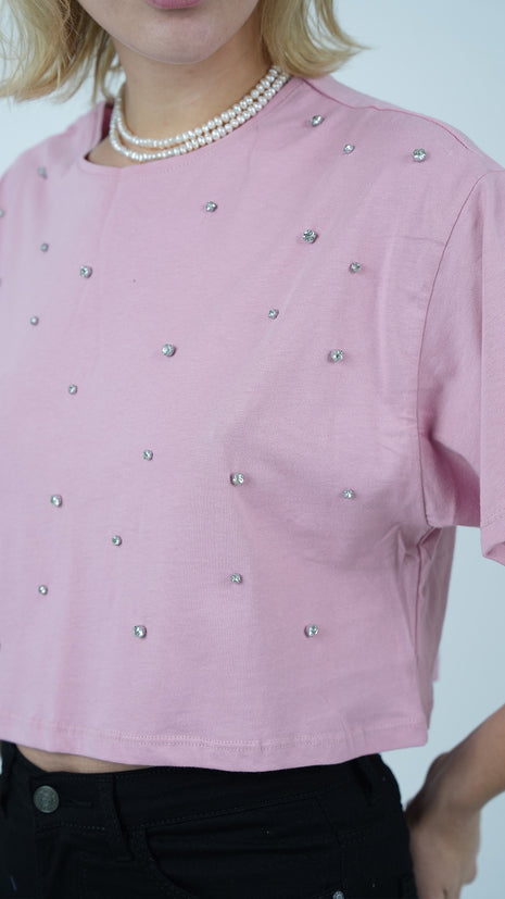 T-shirt Cropped Rose Perlé