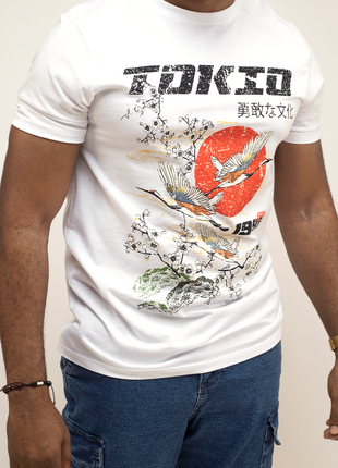 T-Shirt Blanc Imprimé Tokyo pour Homme