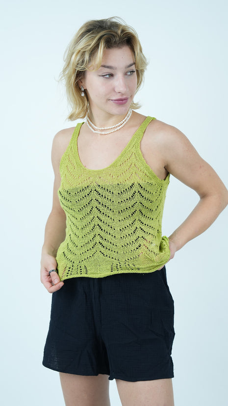 Top Vert Anis en Crochet à Motifs Géométriques